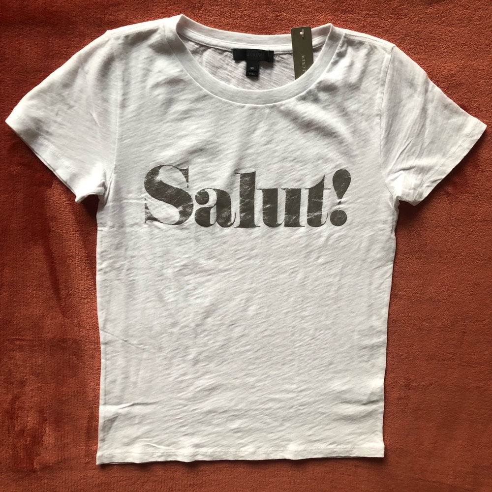 🆕 NWT J. Crew Sz XS Salut! White & Silver T-Shirt